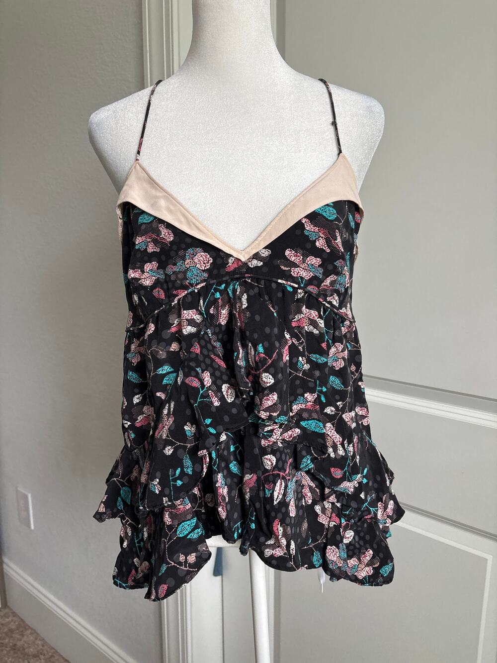 VTG Juicy Couture 100% Silk 90s Y2K Babydoll Tank Top 8 Floral Spaghetti Strap